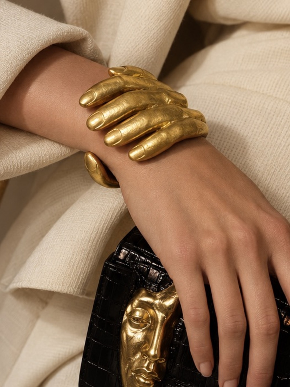 Haute Gold Couture Surrealism Hand Cuff Bracelet